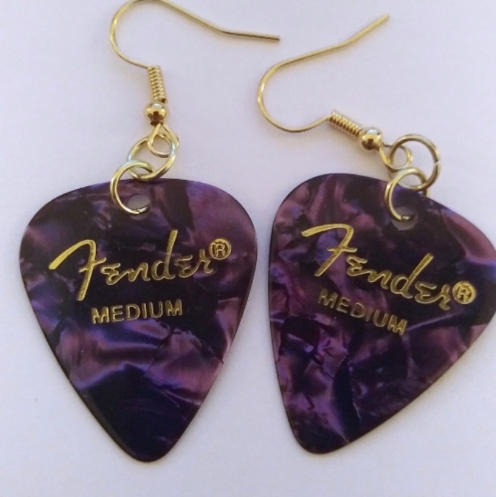 𝅺NEW Handmade Colorful Favorite Band Guitar Pick Gold Drop Hook Earrings